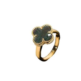 Designer High version Van Four Leaf Grass Ring V Gold Plated 18 K with Diamonds Natural White Fritillaria Red Jade Single Flower Female RCH9