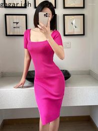 Party Dresses Gagarich Women Sexy Dress Square Collar Knitted Feminine Temperament Waist Thin Solid Slit Mid-length Bodycon Female Vestidos