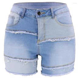 Women's Jeans Denim Shorts Womens Patchwork Casual Trimmed Flared