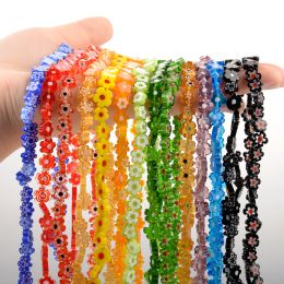 52pcs 8mm Colourful Irregular Transparent Flowers Glass Beads Loose Beads for Jewellery Making DIY Charm Beads Bracelets Necklace