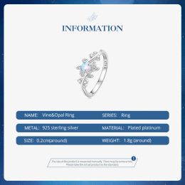 BAMOER 925 Sterling Silver Leaf Ring White Opal Rings Elegant Vine Ring for Women Birthday Gift with Jewellery Box