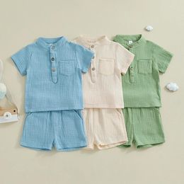 Clothing Sets Toddler Baby Boys Summer Outfits Casual Solid Color Short Sleeve Button Up Tops And Shorts 2pcs Infant Clothes