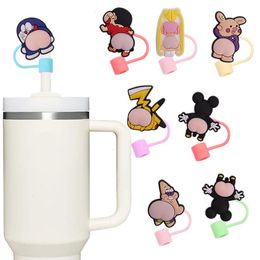9colors cartoon sexy characters silicone straw toppers accessories cover charms Reusable Splash Proof drinking dust plug decorative 8mm straw party