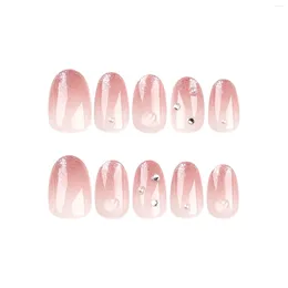 False Nails 24pcs Woman Almond Fake Nail Gradient Color Blusher Pink Short Artificial For Women And Girl Party Activity