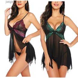 Sexy Set Lace Nightgown Women Sleepwear Pyjamas Negligee Babydoll Nightwear Sexy Lingerie See-through Bathrobe Nightdress Home Clothes Y240329