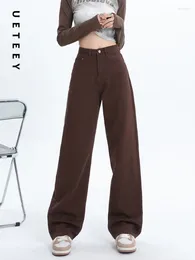 Women's Jeans UETEEY Brown High Waisted Wide Leg Baggy Pants Casual Trousers Y2k Fashion 2024 Vintage Loose Denim Mom