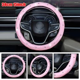 Steering Wheel Covers Pink Cover PU Leather Non-Slip Car 38cm Accessories Auto Protector Rhinestone Decor