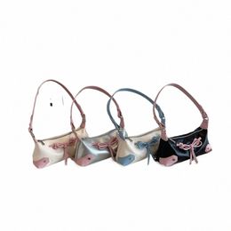 bow Tie Chic Y2K Handbag PU Leather Trendy Shoulder Bag Ctrast Colour Crossbody Bag Shop Dating Bag for Women and Girls M9UD#