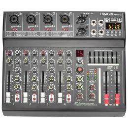 LOMEHO 4 Mono Channel Mixing Console 7 Band EQ 48V 16 Effects Karaoke Mute DJ Remote Control Bluetooth Audio Sound Mixer AM-UT4