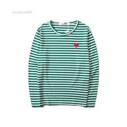 Play Commes Des Garcons Male and Female Couple Long Sleeve T-shirt Designer Embroidered Red Heart Love Black White Stripes Loose Short Plus Size 3600