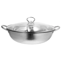 Double Boilers Induction Shabu Pot Two-flavor With Divider Mandarin Duck Pan Cooking Pots Glass Lid Stainless Steel