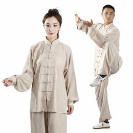 adult Linen Kung Fu Uniform Traditial Chinese Clothing Women Wushu Top Pants Suit Men Tai Chi Folk outfits Clothes h1AC#