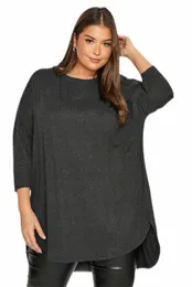 plus Size 3/4 Sleeve Fall Casual T-shirt Women Solid Colour O-neck Pullover Tunic Tops Female Large Size Blouse Shirts 4XL 5XL 940y#