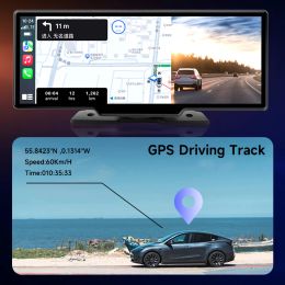 JMCQ 10.26" Car DVR Carplay Android Auto Dashcam 4K 3840*2160 Front and 1080P Rear Camera Voice Control GPS Recorder Dual lens