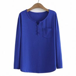 4xl Plus Size For Women T-Shirt High Strecth Loose Fit Solid Pocket Tops Basic V-Neck Lg Sleeve Curve Tees Autumn 2022 A6KF#