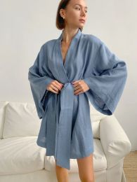 Linad Loose Robes For Women Long Sleeve V Neck Nightwear Solid Woman Clothes Winter Bathrobe Female Casual 2022 Pyjamas Cotton