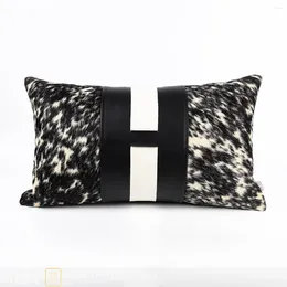 Pillow Black And White Horse Fur Waist Leather Seal Genuine Cowhide Light Luxury Model Room High-end Villa Soft