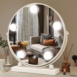 1pc LED Round Vanity Mirror, Dimmable Screen, Cosmetic with Stand, Smart Touch Control, 360° Rotation, Lighted Makeup Mirrors for Bedroom, Living Room, Bathroom
