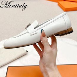 Casual Shoes MINTTULY Metal Buckle Leather Loafers Office Ladies Formal Oxford Professional Shoe Designer Brand Flat