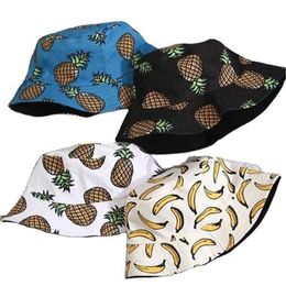 Banana Print Sided Fishermans Hat Fashion Couple Street Hip Hop Sun Mens and Womens Basin