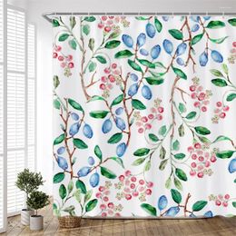 Shower Curtains Colorful Nature Plants Leaves Curtain Set Watercolor Verry Pattern On Green Background Art Home Bathroom Decor