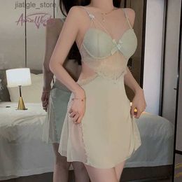 Sexy Set 8 Colors Hot Sexy Nightgown Backless Lace Pajamas with Chest Pads Womens Sleepwear Suspender Pajamas Nightdress Sling Nighties Y240329