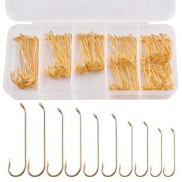 Fishhooks 360pcs fly fishing hooks kit assortment for tying flies Golden Long Shank Fishhooks Freshwater Saltwater Jig hook