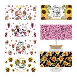 Window Stickers UV DTF Transfesr Butterfly FlowerFloral Bikes Watercolor For 16oz Libbey Glasses Wraps Bottles Cup Can D14341