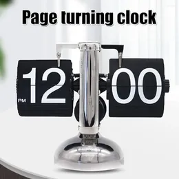 Table Clocks Mechanical Flip Clock Retro Page Turning Internal Gear Operated For Home Office Desktop Decor