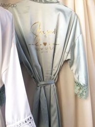 Silky Gowns Bride Tribe Wedding Morning Robes Hen Party Beautiful Lace Detail to Cuffs and Hem Robes Ladies Dressing Gown Kimono
