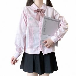 japanese Jk Uniform Top Student Girls Shirt Women Pink Blouse Korean Middle High School Uniforms Short Sleeve Lg Sleeve h247#