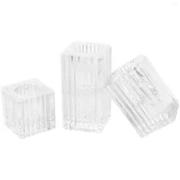 Candle Holders 3 Pcs Home Decor Glass Holder Pillar Square Columns Romantic Decorative Sticks