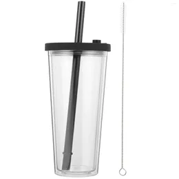 Disposable Cups Straws Milk Tea Cup With Straw Double-layer Water Glasses Cold Drink Drinks Plastic Travel