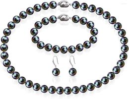 Necklace Earrings Set Pearl Necklaces For Women 10mm Round Black Shell Includes Bracelet Stud Earring 3 Piece Jewelry Gift