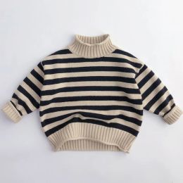 Children Autumn Thicken Knitted Sweater Curly Turtleneck Baby Classic Stripe Pullover Boys Girls Winter Toddler Casual Clothing