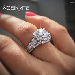Cluster Rings WOSIKATE Luxury Full Set Sparkling Zirconia 18K Platinum Plated Ring For Women Fashion Jewelry Wedding Gift Party Size 6-10