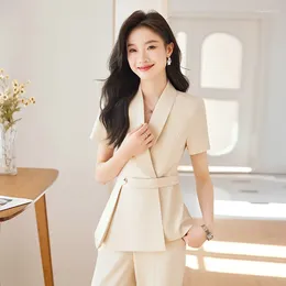 Women's Two Piece Pants Summer Elegant Formal Women Business Pantsuits Office Ladies Work Wear Blazers Professional Career Interview Outfits