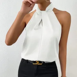 Women's Tanks Satin Sleeveless Vest Summer Solid Color Halter Top Off-the-shoulder Sexy T-shirt Professional Office Shirt