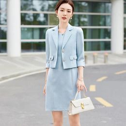 Women's Two Piece Pants Blue Suit Jacket For Women 2024 Spring And Summer Fashion Half Sleeve Small Skirt Dress Two-Piece Set