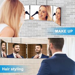 Makeup Mirrors Foldable 360 Degree Self Hairdressing Mirror with Lighting LED Mirror for Hair Colouring Braiding DIY Haircut