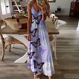 Casual Dresses Elegant Summer For Women 2024 Butterfly Print Sleeveless Dress Slim Loose Robe Long Skirt Vestidos Para Mujer