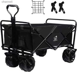 Camp Furniture Collapsible Waggon Cart Heavy Duty Foldable Beach Cart with All-Terrain Wheels for Sand with Cargo Net Straps Utility Beach YQ240330