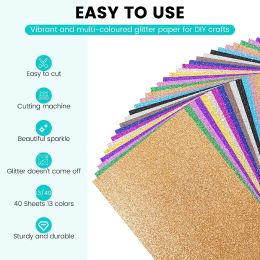 HTVRONT 20/40/60 Sheets 8.3x11.7in Glitter Cardstock Paper 10/13 Colours A4 Thick Cardstock for Craft Scrapbook Wedding DIY Gift