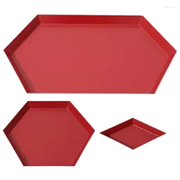 Decorative Figurines Year Red Polygonal Fruit Plate Combination Storage Tray Nordic Geometric Rhombus Metal Hexagon Jewellery