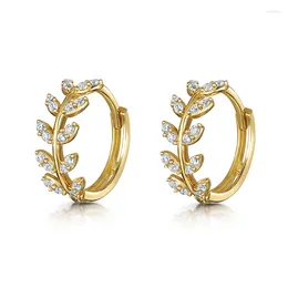 Hoop Earrings 925 Sterling Silver Simple 14k Gold Plated Zircon Leaf Women's Exquisite Fashion Party Jewellery Gift