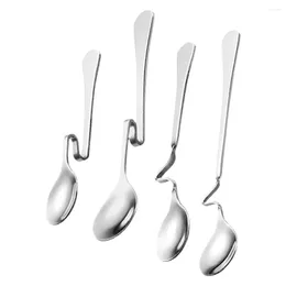 Coffee Scoops 4 Pcs Stainless Steel Tableware Hanging Cup Spoon Mixing Household Dessert Stirring Curved Handle