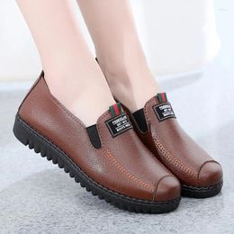 Casual Shoes Middle Aged And Elderly Mothers' Spring Leather Flat Bottomed Breathable Work Single Shoe For Women