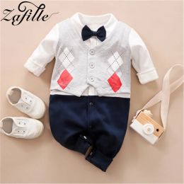 ZAFILLE Baby Boys Costume With Necktie Gentelman Kids Jumpsuit For Newborns 2023 Spring Toddler Boy Rompers Party Infant Clothes