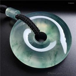 Pendant Necklaces Natural Real Green Jadeite Carve 25mm Safety Button Bless Peace Necklace Jewellery Fashion For Women Men Lucky Gift