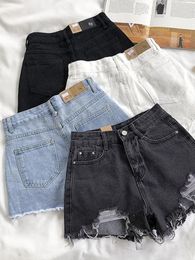 Women's Jeans Ripped Short Pants Casual High Waist Denim Shorts Female Clothing Summer Pocket Hole 2024